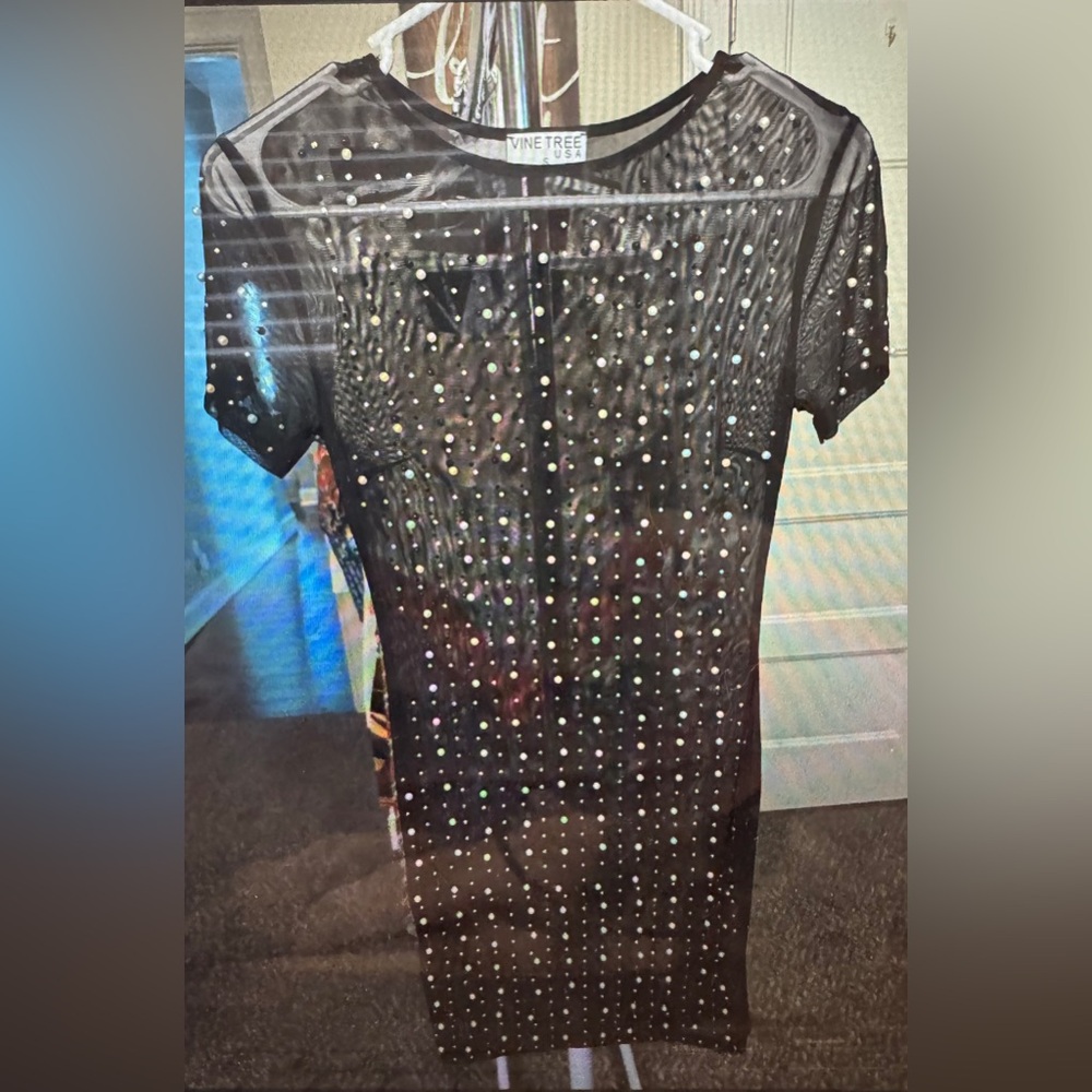 Vine Tree Sheer Faux Pearl and Rhinestone Swim Suit Cover Up, New w/o Tags
